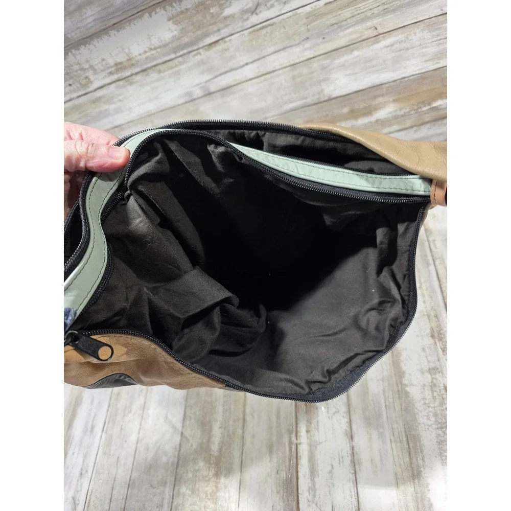 Carroll Leather Goods Patchwork Top Grain Leather Hobo Shoulder Bag Earth‎ Tones